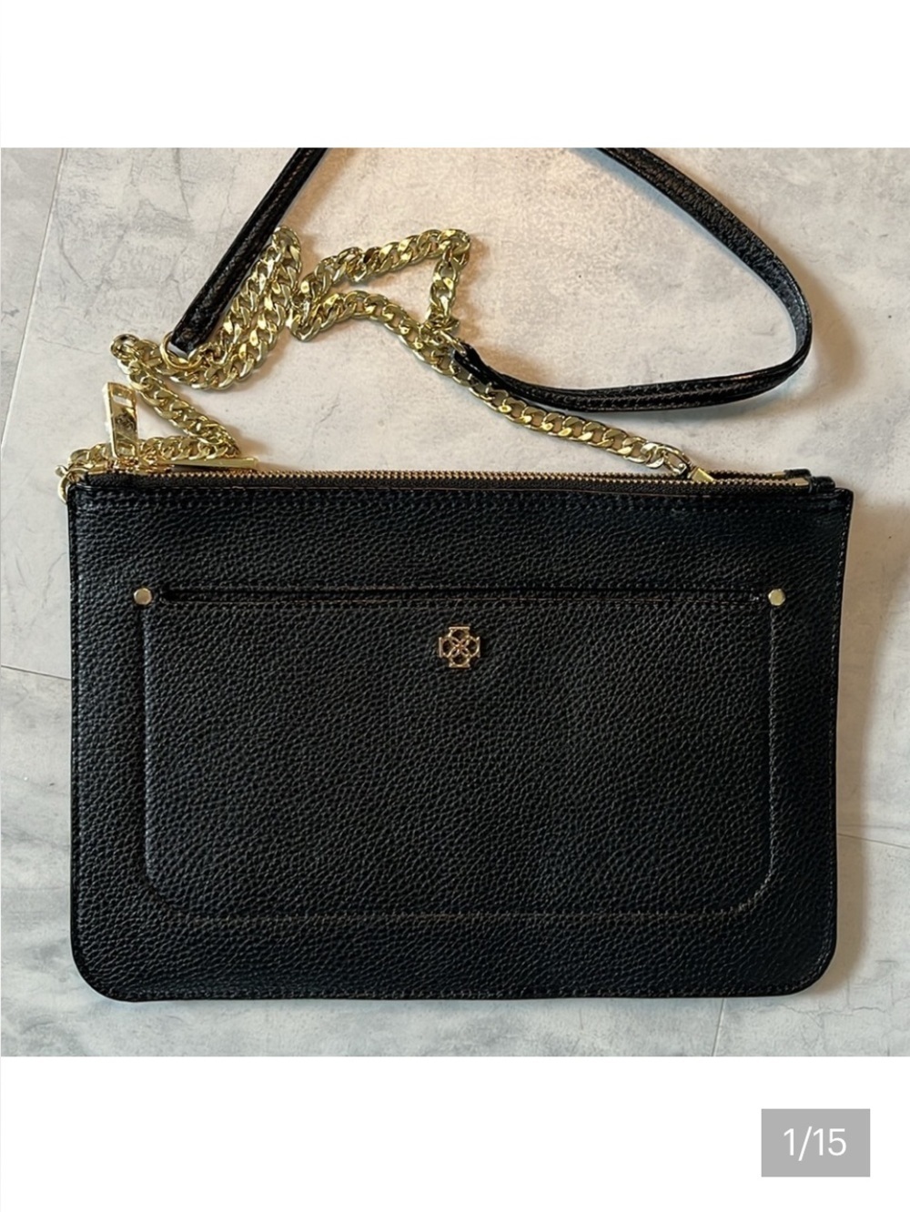 Ann Taylor Mini iPad bag   Wrap gift in this !  genuine leather  black/gold NWT